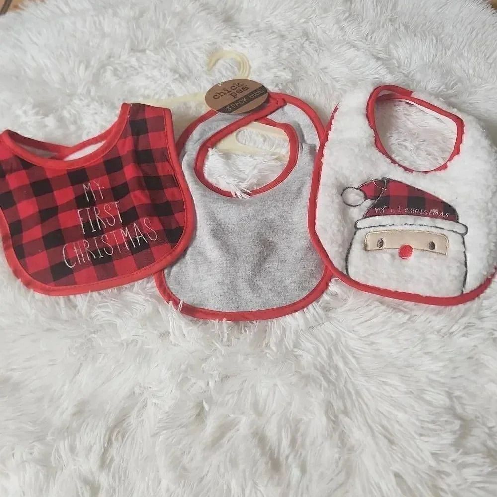 Chick pea 3 pack baby bibs my first Christmas